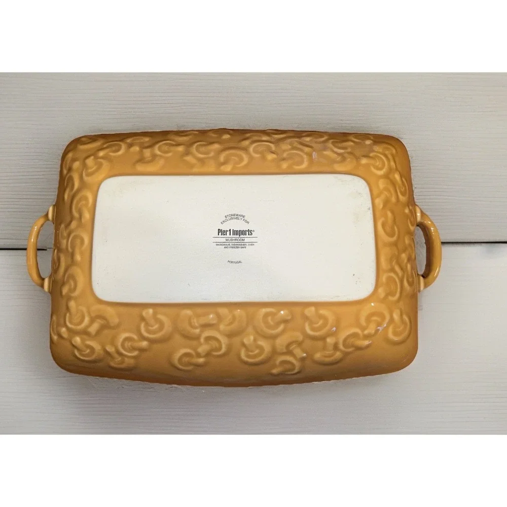 Pier 1 Imports Mushroom Motif Rectangular Stoneware Baking Dish‎ Portugal